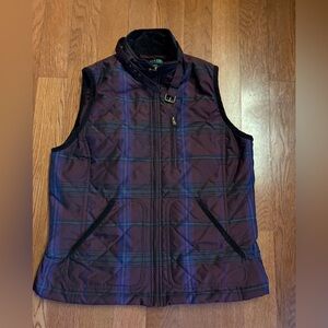 Lauren Ralph Lauren Vest Womens Large Plaid Quilted with Corduroy Trim. Large